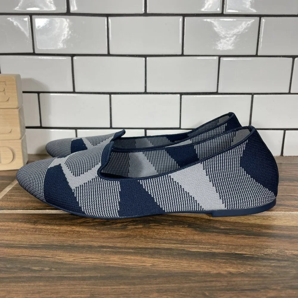 Skechers Cleo Sherlock Womens Size 8.5 Shoes Navy Gray Slip On Ballet Flats